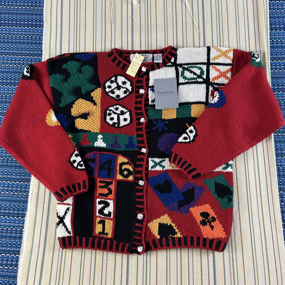 NEW Signature Northern Isles Sweater Womens Large Hand Knit Games Theme #8148